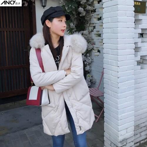 Women newest long hooded duck down coats with big fur collar female fashion slim casual clothes lady popular winter warm jackets
