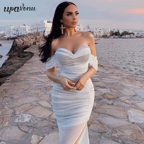 Free Shipping Sexy Womens Mesh Patchwork Dress 2021 Summer V-neck Card Shoulder Bodycon Knee-length Dress Club Party Vestidos