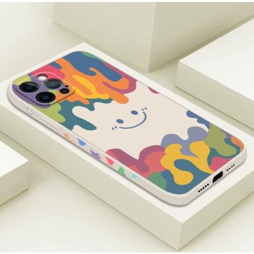 Smiley Liquid Silicone Phone Case For iPhone 12 Mini 11 Pro Max X XR XS Max Luxury Cover Case For iPhone 7 8 6 6S Plus SE 2020