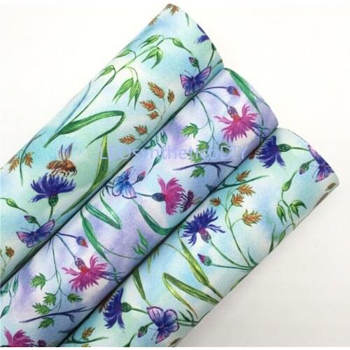 1PC 21X29CM Flowers Printed Suede Synthetic Leather Fabric Leather Sheets, PU Leather For Making Bows LEOsyntheticoDIY R308A