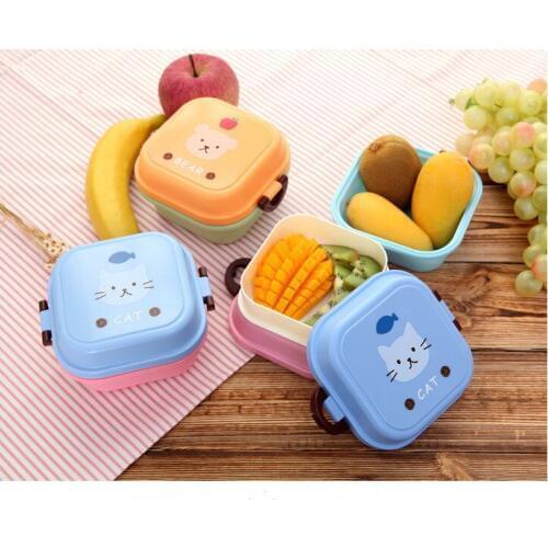 1PC Cute Double Layer Plastic Lunch Bento Box High Heat Resistance Microwave Lunchbox Food Container LF 060