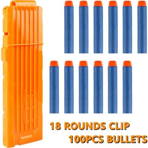 18-Rounds Reload Clip For Nerf Accessoies 100PCS Pack Refill Darts Bullets For Nerf Toy-Gun Compatible Battle Equipment for Boys