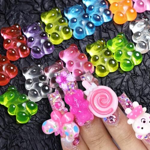 18Pcs Candy Color Kawaii Bear Jelly 3D Nail Art Decorations For Manicure Designs Gel Polish Ornaments Nail Accessories RK140135