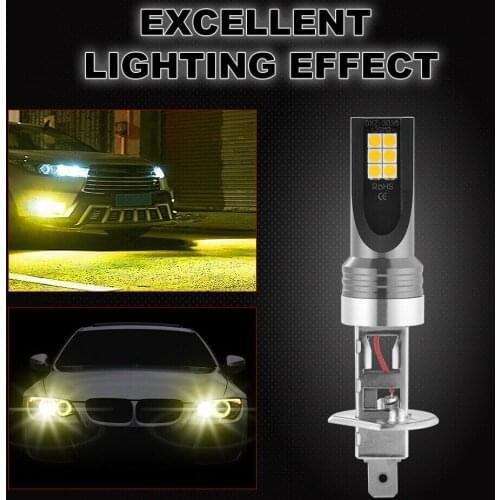2pcs 12-SMD H1 LED Headlight Kit Fog Light Bulb 3000K Driving DRL Yellow 200W 12000LM Car Accessories Light Bulbs