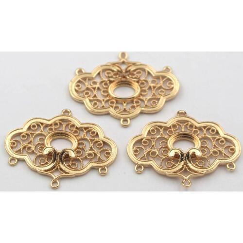 20pcs Brass Casting Open Back Pendant Filigree Flower Connectors Charms fits 6x8mm Oval Bezels Cups Cabochons Base Findings DIY