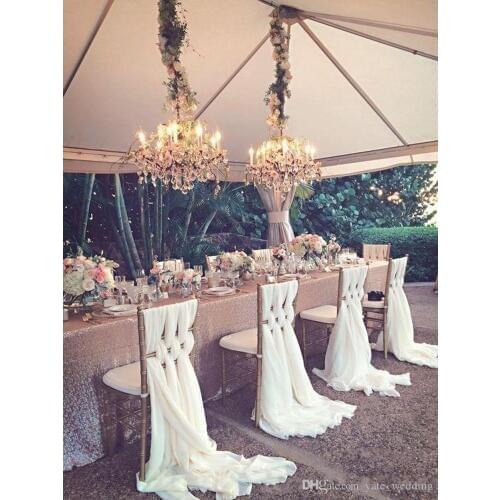 2018 Romantic Wedding Chair Sashes White Ivory Celebration Birthday Party Event Chiavari Chair Decor Wedding Chair Sashes Bows 2