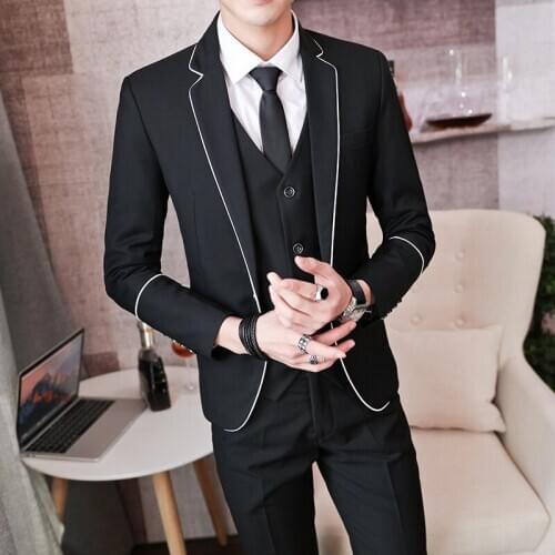 2020 Men Casual Suit Youth Handsome Selvage Slim Fit Suit Groom Marriage Formal Dress Three Pieces