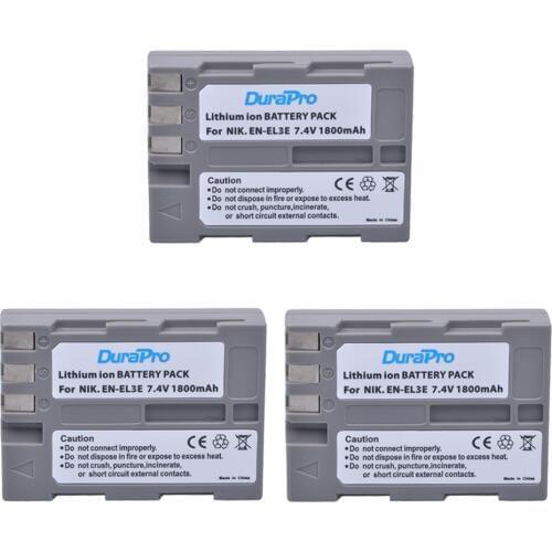 DuraPro 3pc EN-EL3e EN EL3e 7.4v 1800mAh Li-ion Camera Battery For Nikon D300S D300 D100 D200 D700 D70S D80 D90 D50 MH-18A EL3e