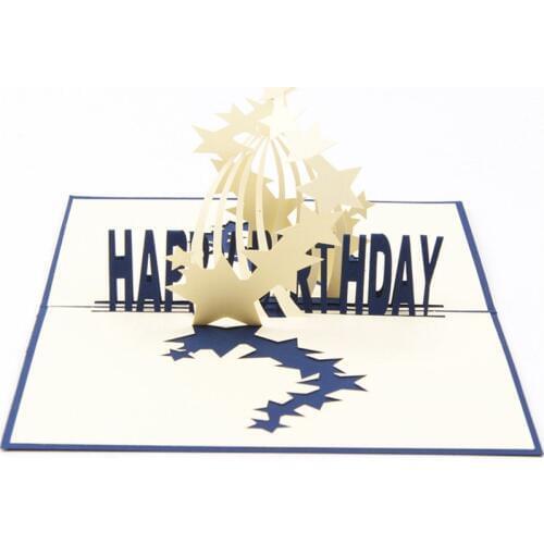 3D Laser Cut Handmade Happy Birthday Sky Star Light Paper Greeting Cards PostCard Children Party Boy Friend Girlfriend Gift