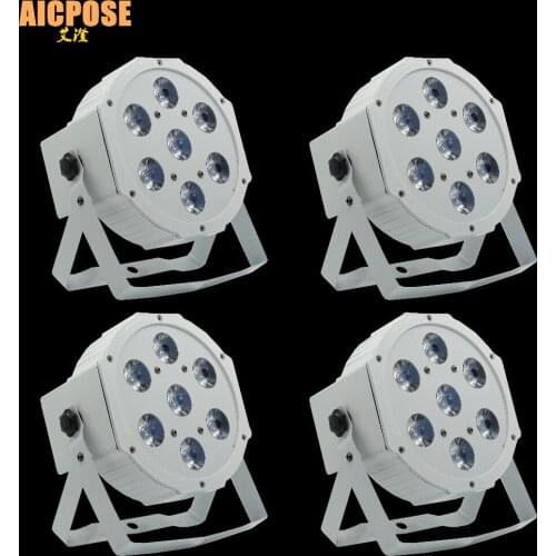 4pcs/lots 7*12w Ultra Bright Slim Flat White Led Par Light 7x12W Smooth RGBW Color Mixing DMX 4/8 Channels Stage Wash