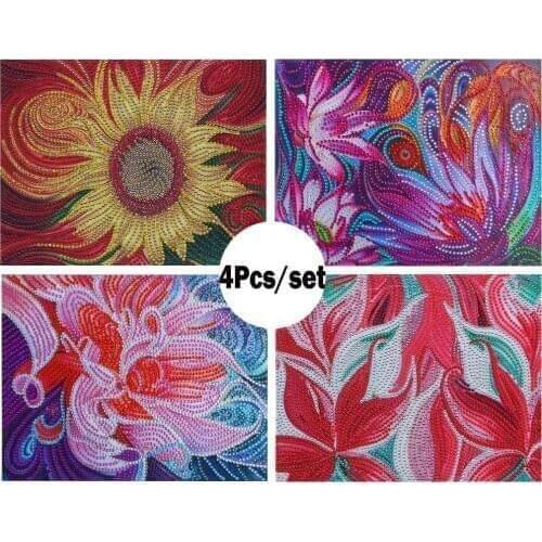 4Pcs/set 5D Flower Diamond Painting Special Shaped DIY Partial Drilled Diamond Embroidery Cross Stitch Kits Handmade Home Decor