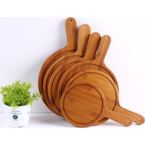 Customized bamboo Wooden Pizza board Round with Hand Pizza Tray storage tray without paint Pizza Cake Bakeware Tools ZSN-PS