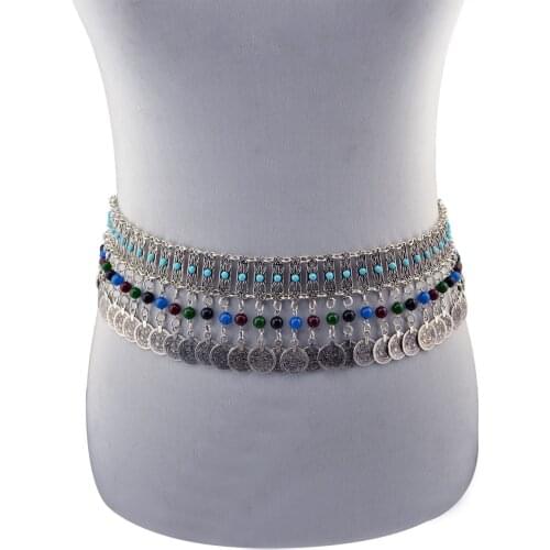 Bohemia women sexy belly Chain Turkey vintage African Gypsy tribal resin beaded coin tassel Beach waist dance body chain jewelry