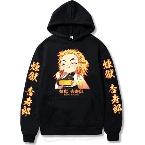 Hot Demon Slayer Anime Harajuku Hoodies Men Women Rengoku Kyoujurou Graphic Hoodies Kimetsu No Yaiba Casual Hoodie Pullover