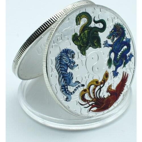 Chinese Dragon Tiger Phoenix Turtle Silver Coin Commemorative Metal Coins Exchange Collection Gift Souvenir