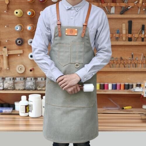 Korean version of the leather cowboy aprons coffee shop apron hair stylist overalls bar painting