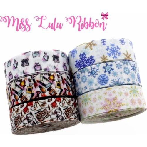 7/8"22mm Snowflake Perfume Patterns Printed Grosgrain Ribbon 10yards/roll Fashion Item DIY Hair Bowknots Making