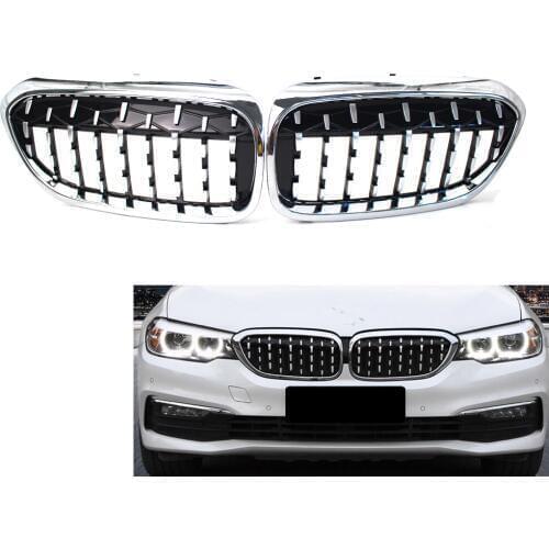 Left Right Chrome Diamond Car Front Grille Grill Fit For G30 G38 5-Series 520i 523i,525i 528i 530i 535i 550i 17-19 ABS Plastic