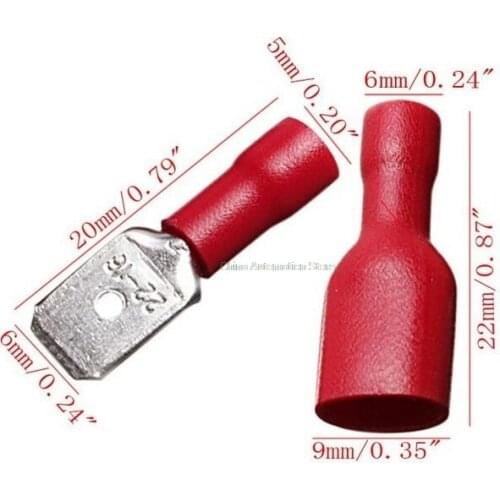 Faston red 50pcs 6.3mm insert piece spring insulation wiring terminal FDFD-1-250 male and female plug 0.5-1.5 pair joint