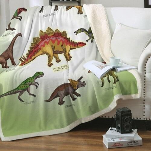 3D Green Dinosaur Printed Sherpa Blanket Couch Quilt Cover Travel Bedding Outlet Velvet Plush Throw Fleece Blanket Bedspread