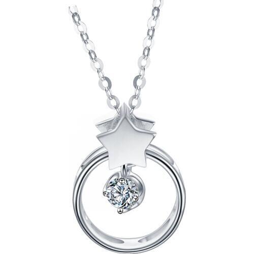 Necklace Gift For Women Fashion Real 18K White Gold Round Shape Moissanite Diamond Wedding Pendant Long Necklaces