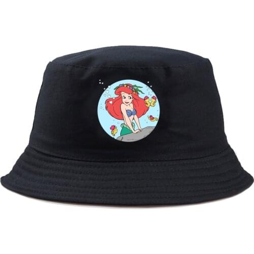 Disney Mermaid Ariel Bucket Hat Classic Fishing Hat Casual Harajuku Graphic Reversible Cartoon Fashion Brand Panama Man Women