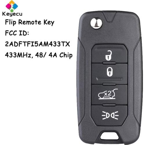 KEYECU Flip Remote Control Car Key With 4 Button 433MHz 48 / 4A Chip - FOB for Jeep Renegade 2016 2017 2018 P/N: 2ADFTFI5AM433TX