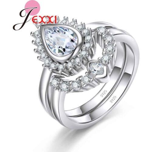 Luxury Bridal Women Wedding Engagement 2 Rings Set 925 Sterling Silver Cubic Zirconia Big Promotions Factory Price