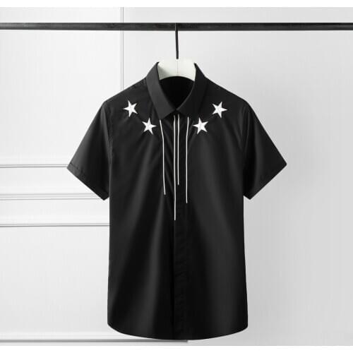 White Black Mens Shirts High Quality Five Star Embroidery Short Sleeve Mens Dress Shirts Plus Size 4xl Casual Slim Shirts Man