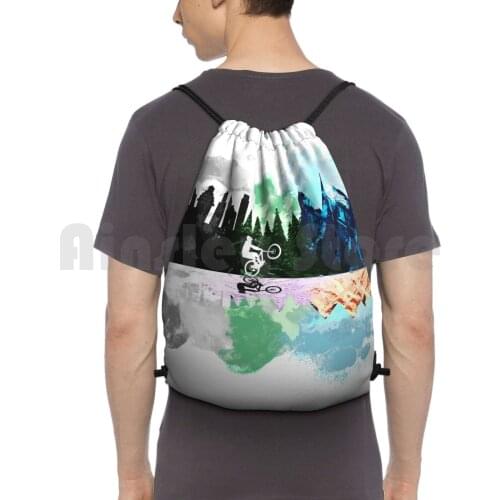 Go To The Mountains Backpack Drawstring Bag Riding Climbing Gym Bag Bike Mtb Ride Mountain Bike Bicycle Cyclist Bmx Rider