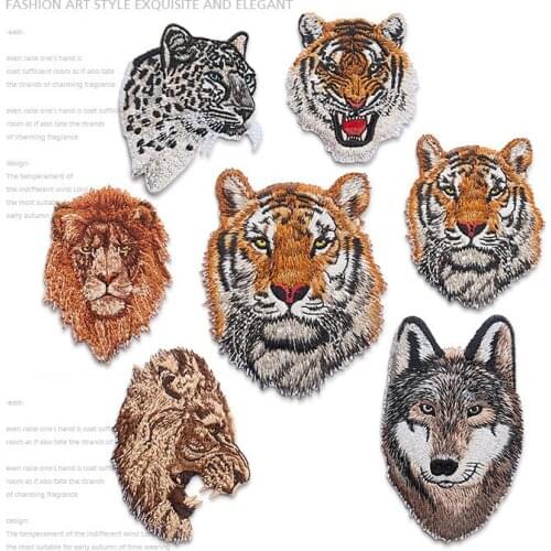 Leopard Tiger Lion Wolf Embroidery Iron On Patches For Clothing Applique DIY Hat Coat Dress Accessories Cloth Sticker Animal
