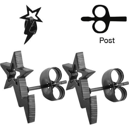 Ear Pin Jewelry Black Plated Star Stud Earrings Stainless Steel Ear Piercing Stud Women Men Earrings Body Piercing Jewelry