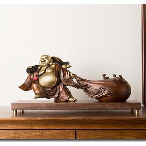 2021 BEST good luck buddha statue home Company thriving business Money Drawing Maitreya God of wealth brass Sculpture statue