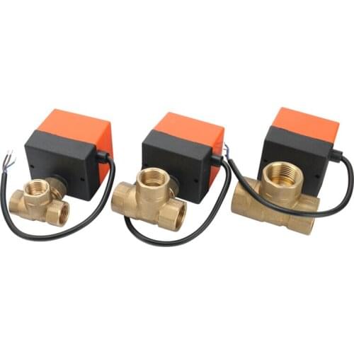 1/2" 3/4" 1" 2" Three Way Motorized Ball Valve 220V 12V 24V 3-Wire 2 Point Control Brass Electric Ball Valve