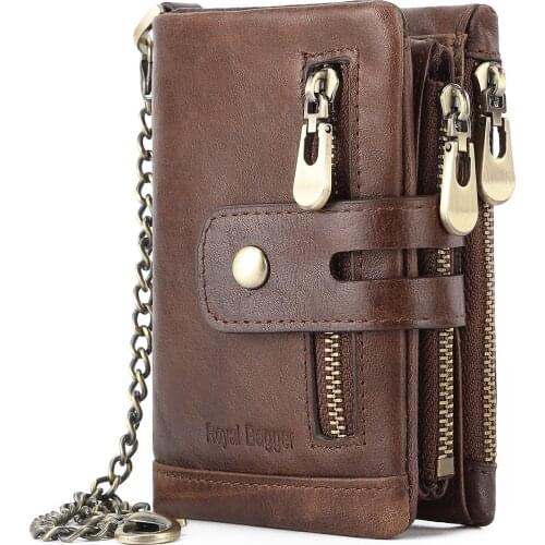 RFID Anti-theft Brush Wallet Genuine Leather Snap Zipper Retro Crazy Horse Cowhide Mens Coin Purse Money Bag