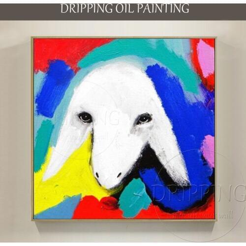 Reproduce Beautiful Hand-painted Israel Sheep Acrylic Painting on Canvas Hand-painted Beauty Animal Sheep Head Acrylic Painting