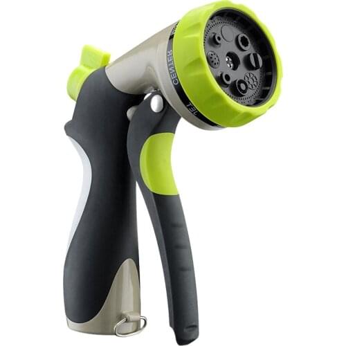 High Quality Water gun garden hose nozzle hand spray 8 kinds adjustable heavy-duty high-pressure anti-skid metal car wash water