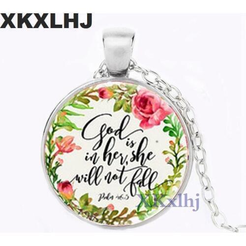 XKXLHJ bible verse necklace god is in her she will not fall scripture quote jewelry for women men christian faith gifts