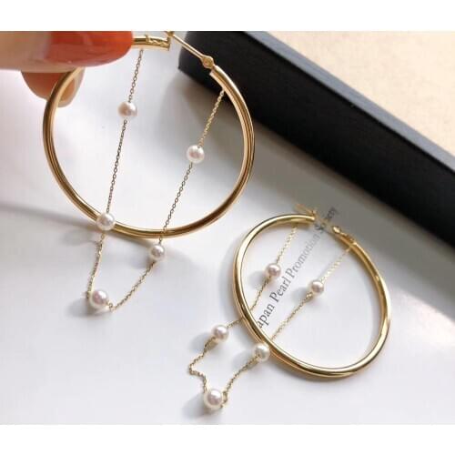 Y211 Fine Jewelry 18 K Yellow Gold Natural Diamonds Japan Origin Akoya Pearls 3-4mm Drop Earrings for Women Fine Pearls