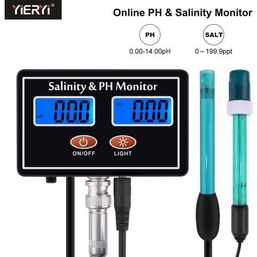 Yieryi Online PH & Salinity Monitor 2 in 1 PH Meter&Salinity Tester For Aquarium Pool Spa Water Quality Tester