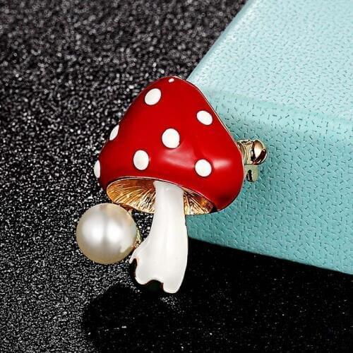 Zlxgirl jewelry Fashion Red Enamel mushroom Brooches For womens kids Christmas gifts Carton baby brooch pins bags accessories
