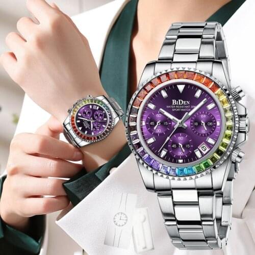 Biden Chronograph Women Watch 2021 Ins Luxury Multi-Functional Rainbow Circle Watch Fashion Stainless Steel Sports Ladies Watch