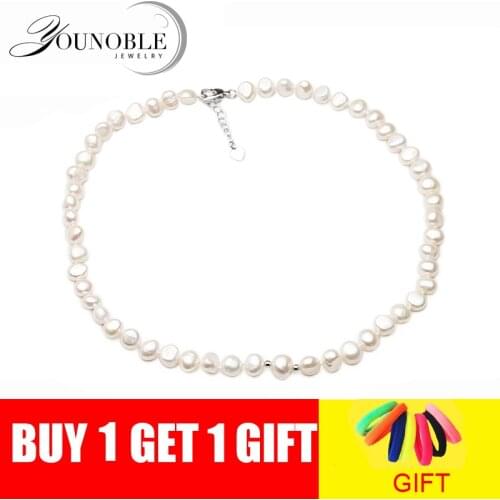 Real Freshwater Natural Pearl Necklaces For Woman,8-9mm White 925 Silver Wedding Pearl Necklace Girl Birthday Gift