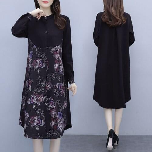 Womens Loose Vintage Shirt Dress Long Sleeve Blouses Blusas Floral Patchwork Fashion Autumn Slim Casual Dresses Clothes For Lady