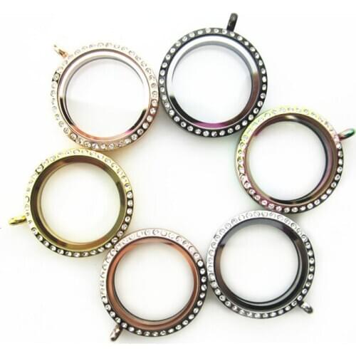10pcs 30mm Black Rainbow Rose Gold Twist Screw Floating Locket 316L Stainless Steel Living Memory Glass Locket Pendant