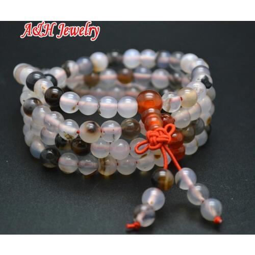 10pcs New Arrival Natural Gray Stone 6mm Round Stone Beads Prayer Mala Jewelry 25 Inch Stretch Bracelets