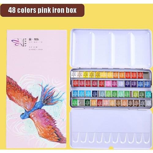 12/24/48 Colors Pigment Solid Watercolor Paints Set with iron box ,profession Watercolor Pigment Set Art Supplies