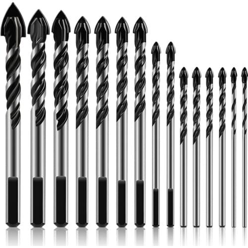 15Pcs Masonry Drill Bits Set 3-16mm for Gl Concrete Marble Brick Tile Wood Triple-cornered Alloy Masonry Bit