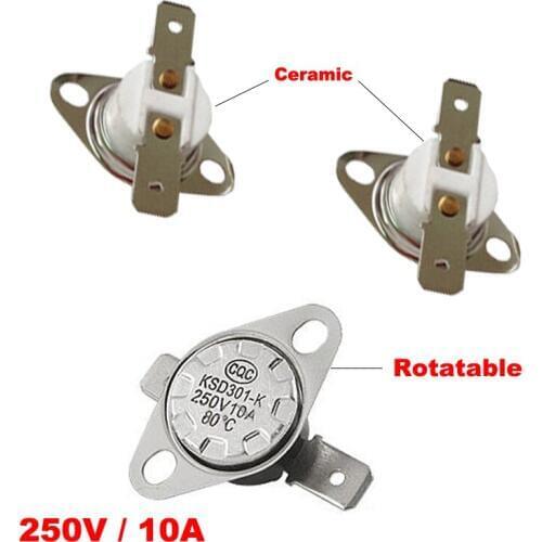 220 230 240 250 Degree Celsius 250V 10A KSD301 Ceramic Flat Rotatable Normal Closed NC Themostat Temperature Control Switch