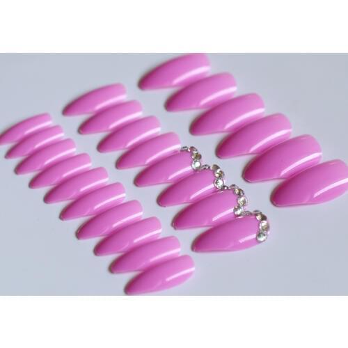 24pcs Fashion full diamond crystal diamond stiletto high candy color fake nails light purple W67